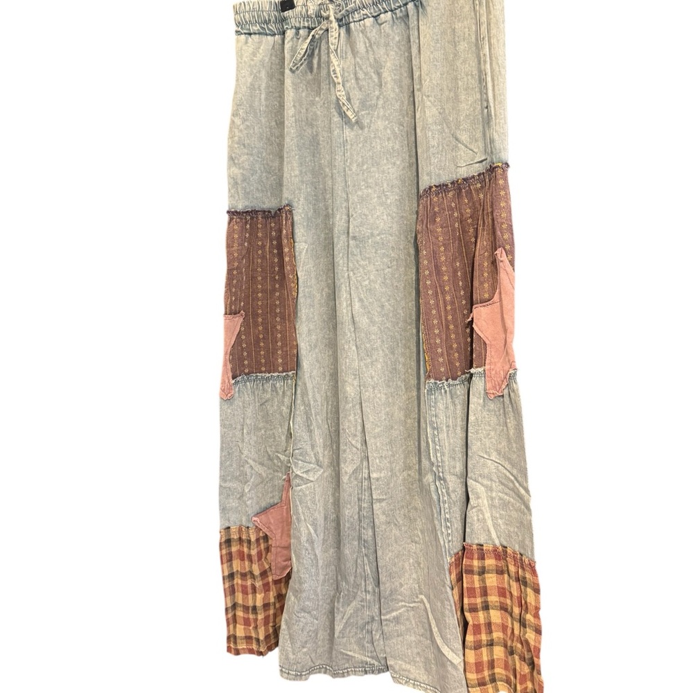 Easel Wide Leg Pants with Patchwork Design - Picture 8 of 9